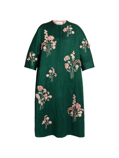 Erdem Embroidered Textured-satin Coat In Green