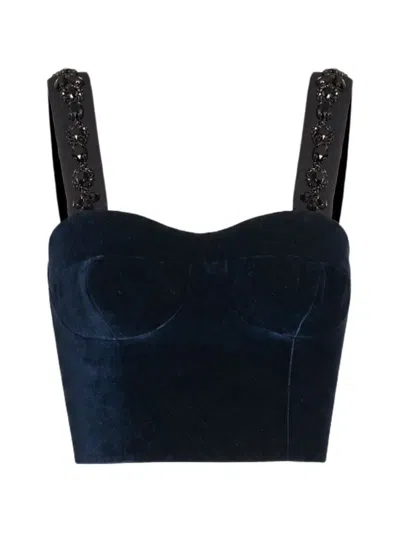 Erdem Embroidered Velvet Bralette Top In Blue