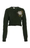 Erdem Embroidered Wool-blend Cardigan In Olive