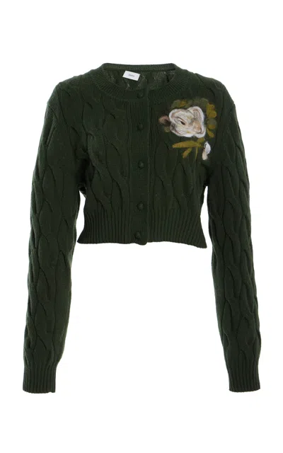 Erdem Embroidered Wool-blend Cardigan In Olive