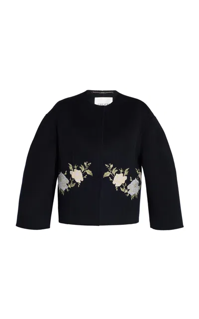 Erdem Embroidered Wool Jacket In Blue