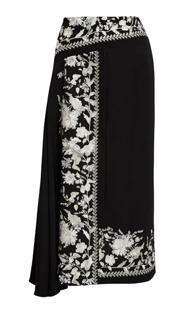 Erdem Embroidered Wool Midi Skirt