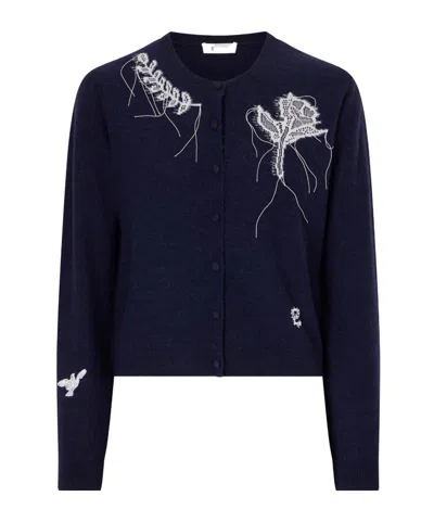 Erdem Embroidered Wool-blend Cardigan In Black