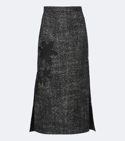 Erdem Embroidered Wool-blend Midi Skirt In Black