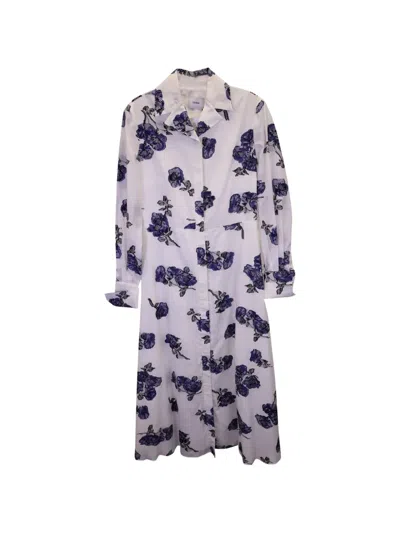 Pre-owned Erdem Emily Floral-print Midi Shirt Dress In White