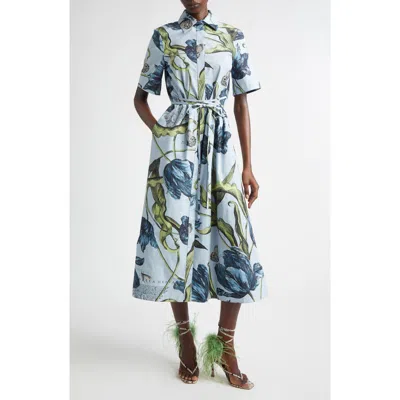 Erdem Etched Tulip Print Organic Cotton Poplin Shirtdress In Multi