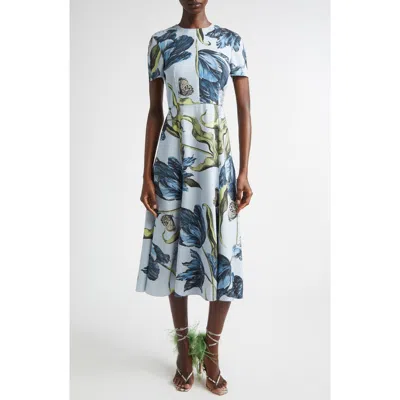 Erdem Etched Tulip Print Stretch Cady A-line Midi Dress In Multi