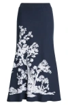 Erdem Etching Jacquard A-line Knit Midi Skirt In Blue