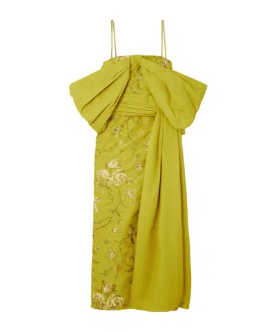 Erdem Evora Draped Embroidered Dress In Green