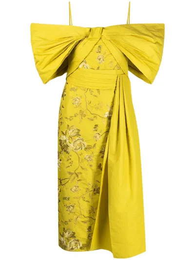 Erdem Women's Evora Floral Off-the-shoulder Midi-dress In Chartreuse