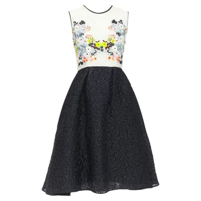 Pre-owned Erdem Faris Runway Cream Silk Blend Floral Embroidered Cloque Dress In White
