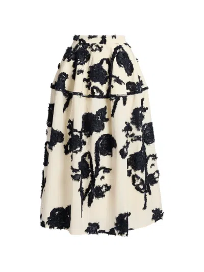 Erdem Fil Coupe Poplin Midi Full Skirt In Multi