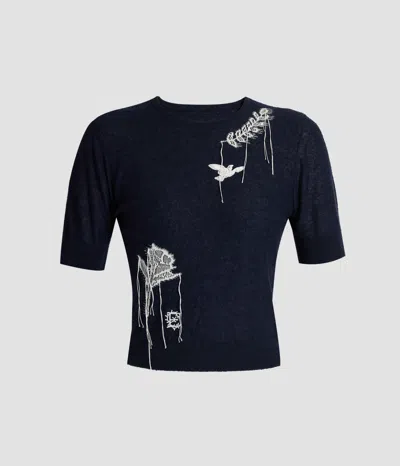 Erdem Fine Alpaca Blend Short Sleeve Crew Jumper In Blue