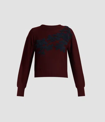 Erdem Fine Merino Wool Floral Jumper In Burgundy