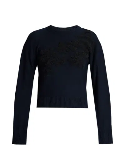 Erdem Fine-knit Floral-embroidered Sweater In Black