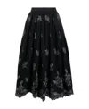 Erdem Floral-embroidered Seersucker Midi Skirt In Black
