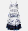 Erdem Tiered Floral-print Cotton-poplin Midi Dress In Blue