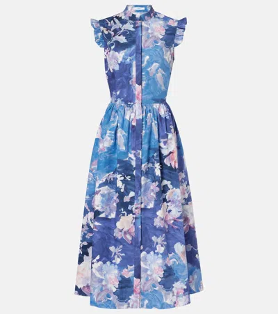 Erdem Flared Floral Midi Dress In Blue
