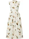 Erdem Floral Print Flared Midi Dress In White