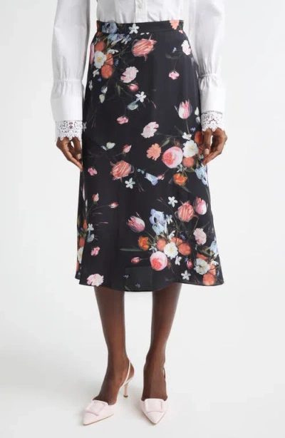Erdem Floral A-line Crepe Midi Skirt In Multi