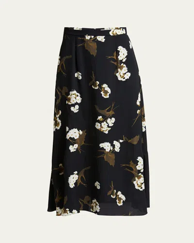 Erdem Floral A-line Midi Skirt In Elena Garden Black