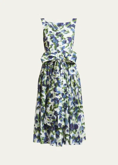 Erdem Floral Abstract Print Bow Midi Dress In White