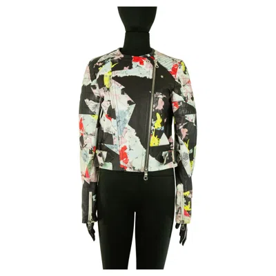 Pre-owned Erdem Floral And Abstract Printed  Leather Biker Jacket In Black