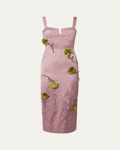Erdem Floral Applique Bustier Cocktail Midi Dress In Antique Violet