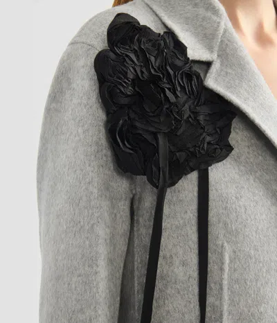 Erdem Floral Appliqué Double Faced Wool Tailored Coat In Black