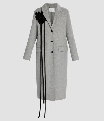 Erdem Floral Appliqué Double Faced Wool Tailored Coat In Black