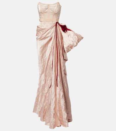 Erdem Floral-appliqué Draped Satin Gown In Pink
