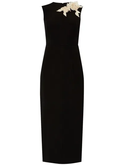 Shop Erdem Floral-appliqué Midi Dress In Black