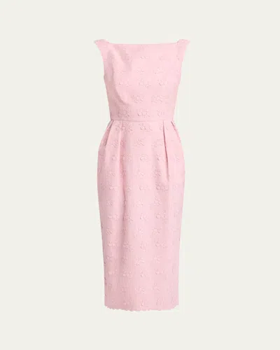 Erdem Floral Applique Pencil Midi Dress In Dusty Pink