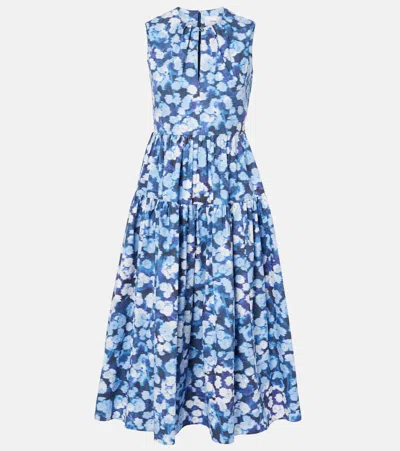 Erdem Floral-appliqué Ruffled Cotton Cocktail Dress In Havelock Blossom Indigo