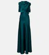 Erdem Floral-appliqué Satin Gown In Blue
