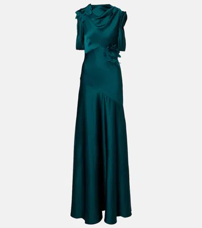Erdem Floral-appliqué Satin Gown In Blue