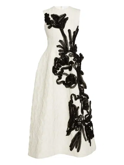 Erdem Floral-appliqué Sleeveless Dress In White
