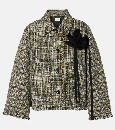 Erdem Floral-appliqué Tweed Jacket In Green