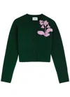 Erdem Embroidered Knit Wool Cardigan In Dark Green