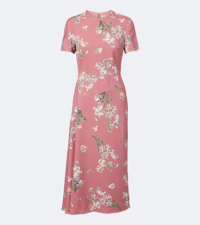 Erdem Floral Asymmetric Floral Cady Midi Dress In Pink
