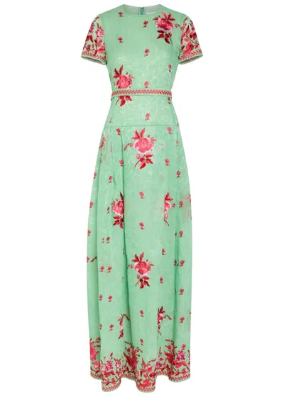 Erdem Floral Belted Cotton And Silk-blend Midi Dress In Green
