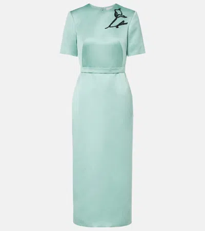 Erdem Floral Belted Duchesse Satin Midi Dress In Green