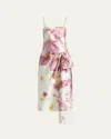 Erdem Dancing Carnation Print Rumpled Satin Draped Cocktail Dress In Dancing Carnation Ci
