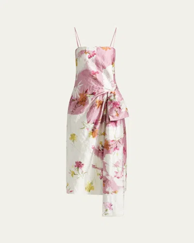 ERDEM FLORAL BOW DRAPED COCKTAIL DRESS