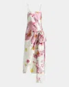 Erdem Dancing Carnation Print Rumpled Satin Draped Cocktail Dress In Dancing Carnation Ci