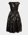 Erdem Floral Brocade Cap-sleeve Midi Dress In Animal Print