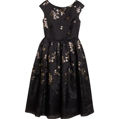 Erdem Floral Brocade Cap Sleeve Midi Dress In Black