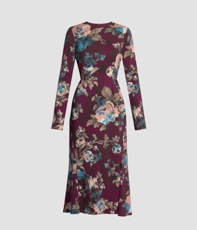 Erdem Midi Cady Floral-print Long-sleeve Dress In Purple