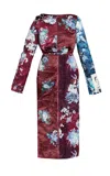 Erdem Floral-collage Satin Cocktail Dress In Burgundy