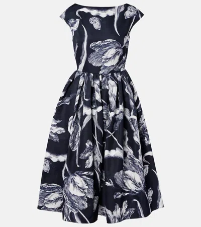 Erdem Floral Cotton-blend Faille Midi Dress In Black